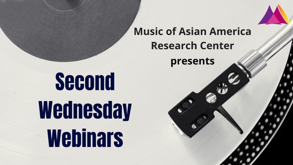 Banner for MAARC's Second Wednesday Webinars. The background is a black-and-white image of an LP playing on a turntable.